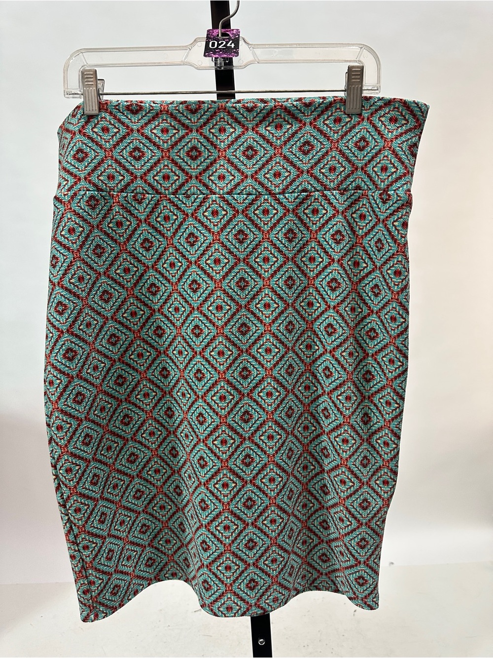 LuLaRoe Turquoise and Rust Diamond-Pattern Pencil Skirt